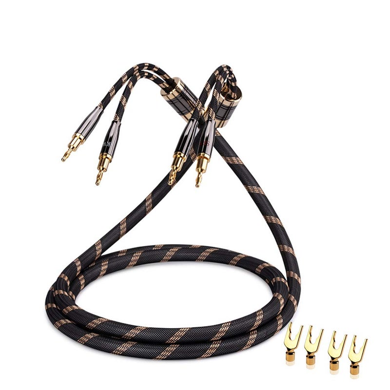 SKW Single Audiophile Speaker Cable,Convertible Banana Spade Gold Plated Connector,Nylon Braid,HiFi Quality Cable(4.9ft/1.5M,1 Cable for 1 Speaker) - Image 1